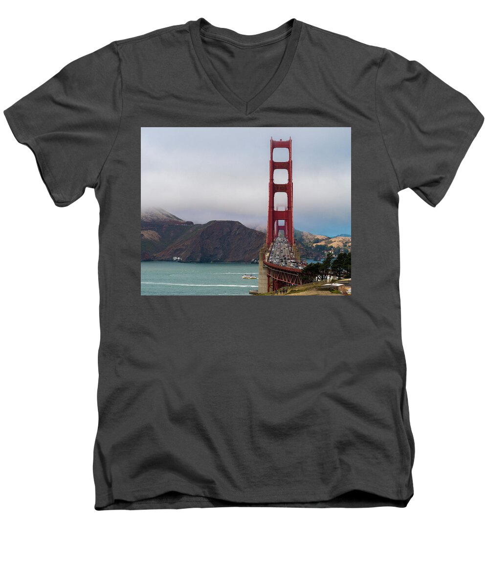  Men's V-Neck T-Shirt featuring the photograph Golden Gate by Bryan Xavier