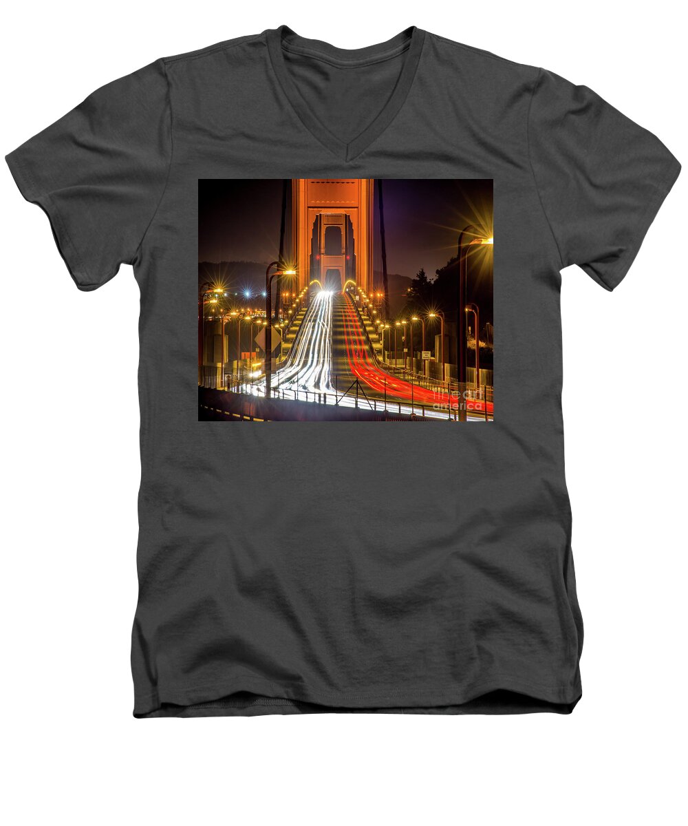 Golden Gate Traffic Men's V-Neck T-Shirt featuring the photograph Golden Gate Traffic by Michael Tidwell