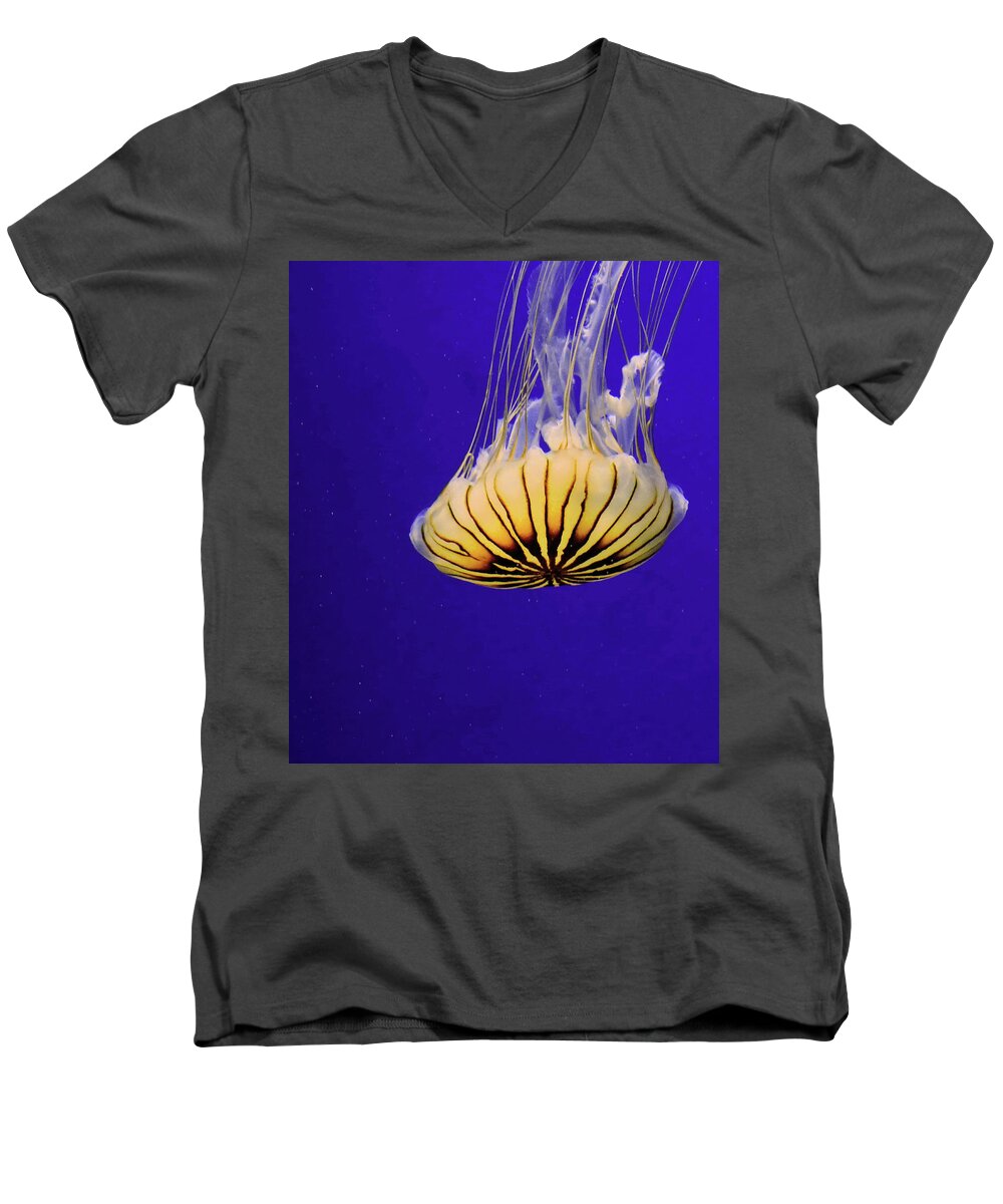 Fish Men's V-Neck T-Shirt featuring the photograph Golden Jellyfish by Rosalie Scanlon