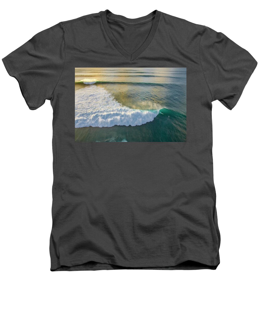 Surf Art Men's V-Neck T-Shirt featuring the photograph Golden Trails by Sean Davey