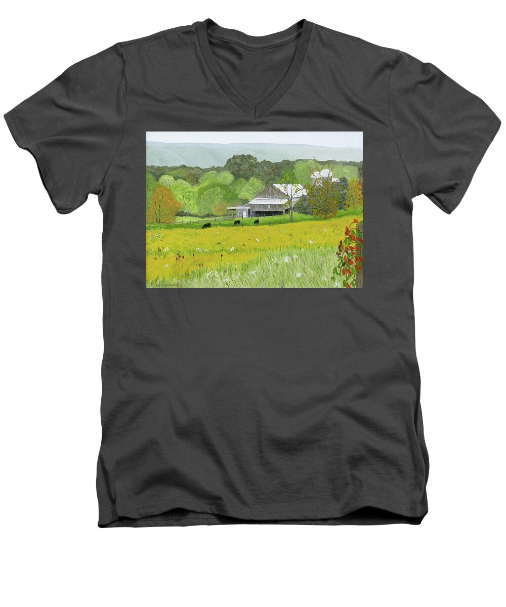 Goldenrod Men's V-Neck T-Shirt featuring the painting Goldenrod abounds by Barb Pennypacker