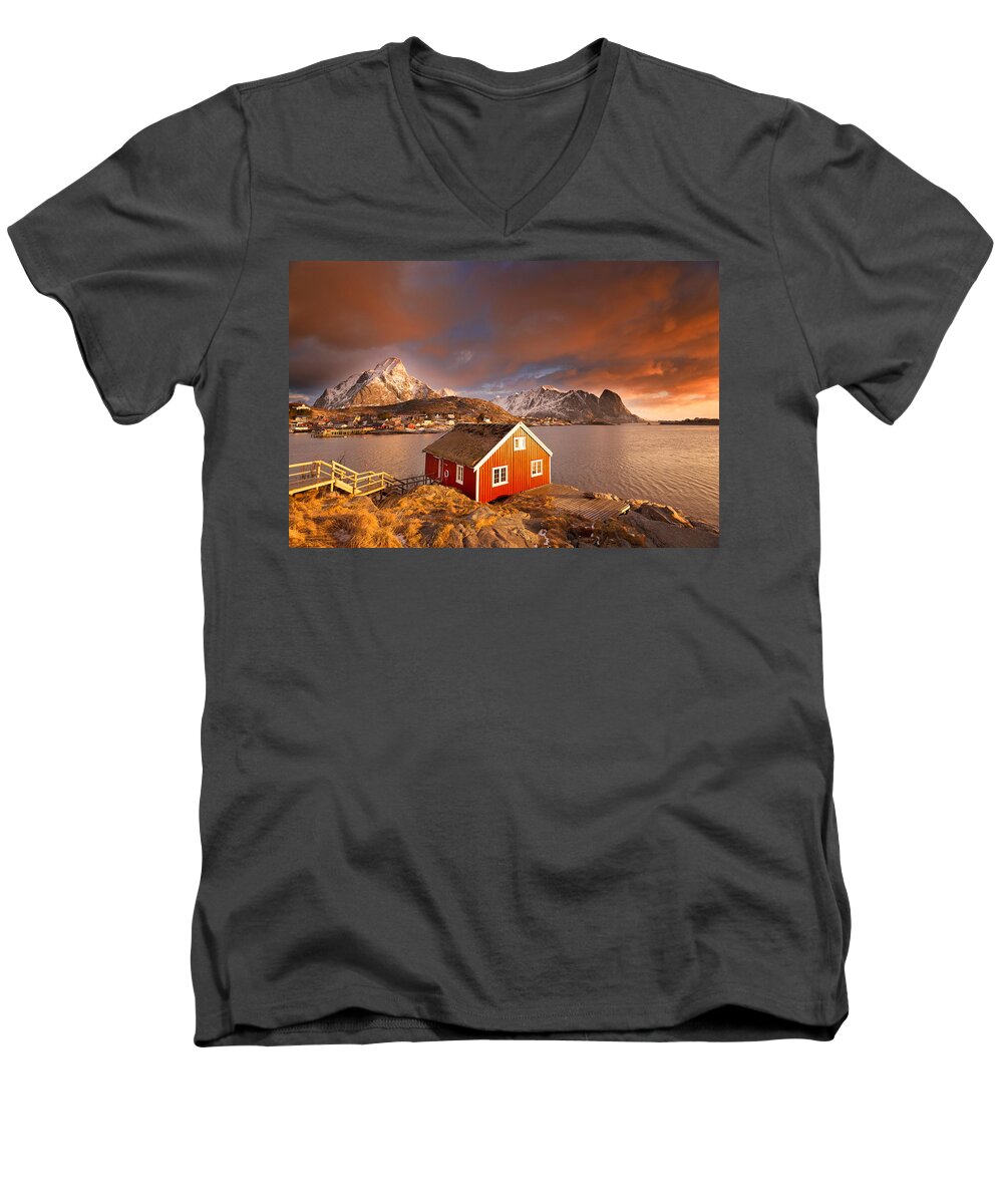 Lofoten Men's V-Neck T-Shirt featuring the photograph Good Morning Lofoten by Philippe Sainte-Laudy