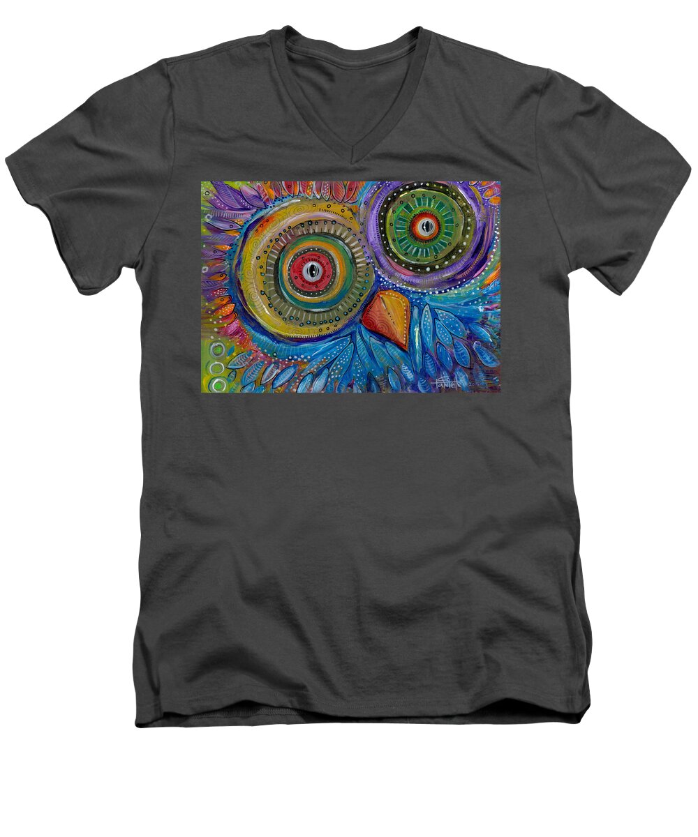 Owl Men's V-Neck T-Shirt featuring the painting Googly-Eyed Owl by Tanielle Childers