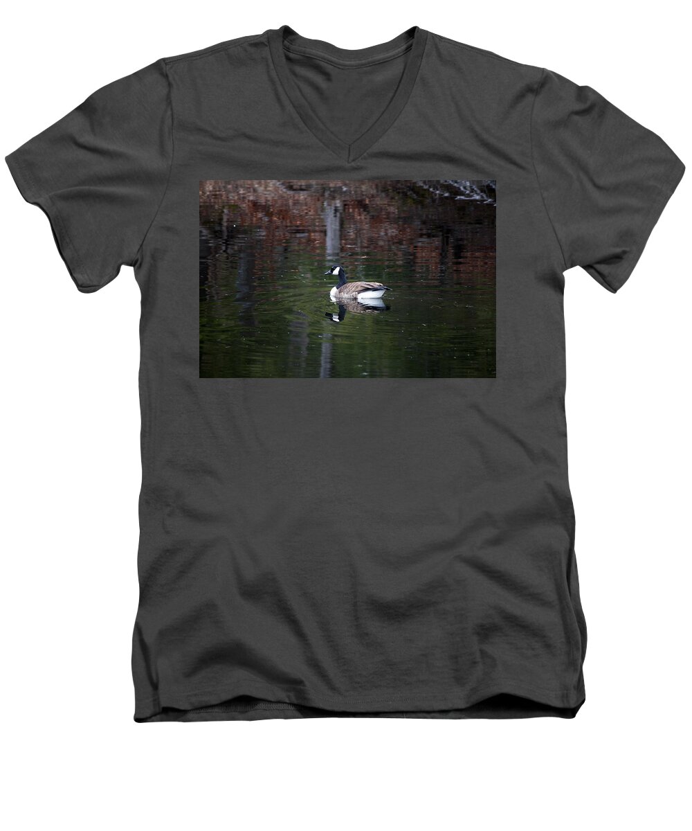 Wildlife Men's V-Neck T-Shirt featuring the photograph Goose On a Pond by Jeff Severson