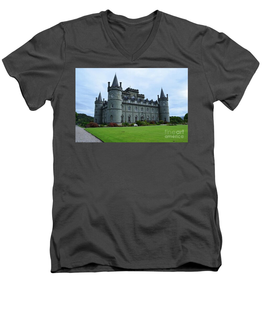 Inveraray Castle Men's V-Neck T-Shirt featuring the photograph Gorgeous View of Inveraray Castle by DejaVu Designs