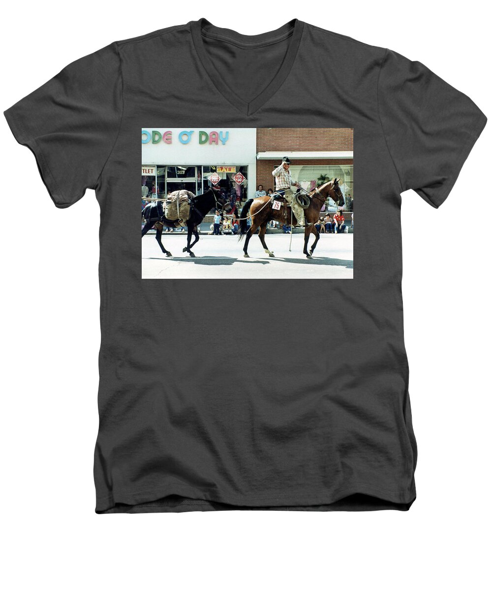 Western Men's V-Neck T-Shirt featuring the photograph Goshen Parade 1980 by Gene Parks