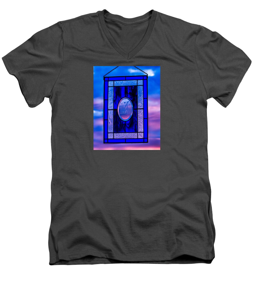 Stained Glass Men's V-Neck T-Shirt featuring the photograph Got the Blues by E Faithe Lester