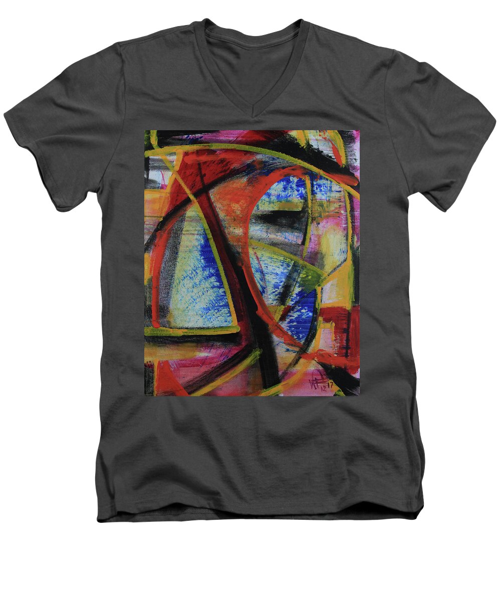 Abstract Men's V-Neck T-Shirt featuring the painting Gothic Arches by Walter Fahmy