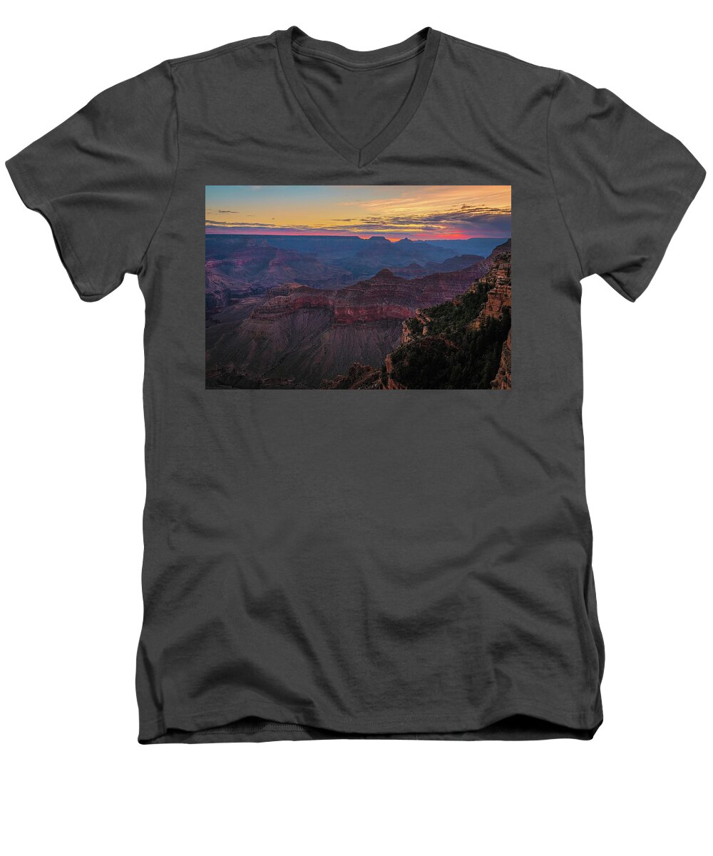 Arizona Men's V-Neck T-Shirt featuring the photograph Grand Canyon Sunrise by John Hight