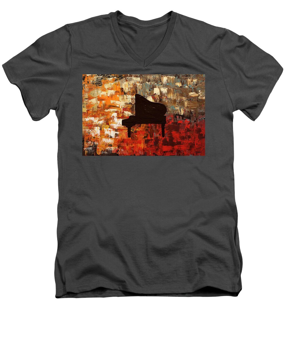 Piano Men's V-Neck T-Shirt featuring the painting Grand Piano by Carmen Guedez