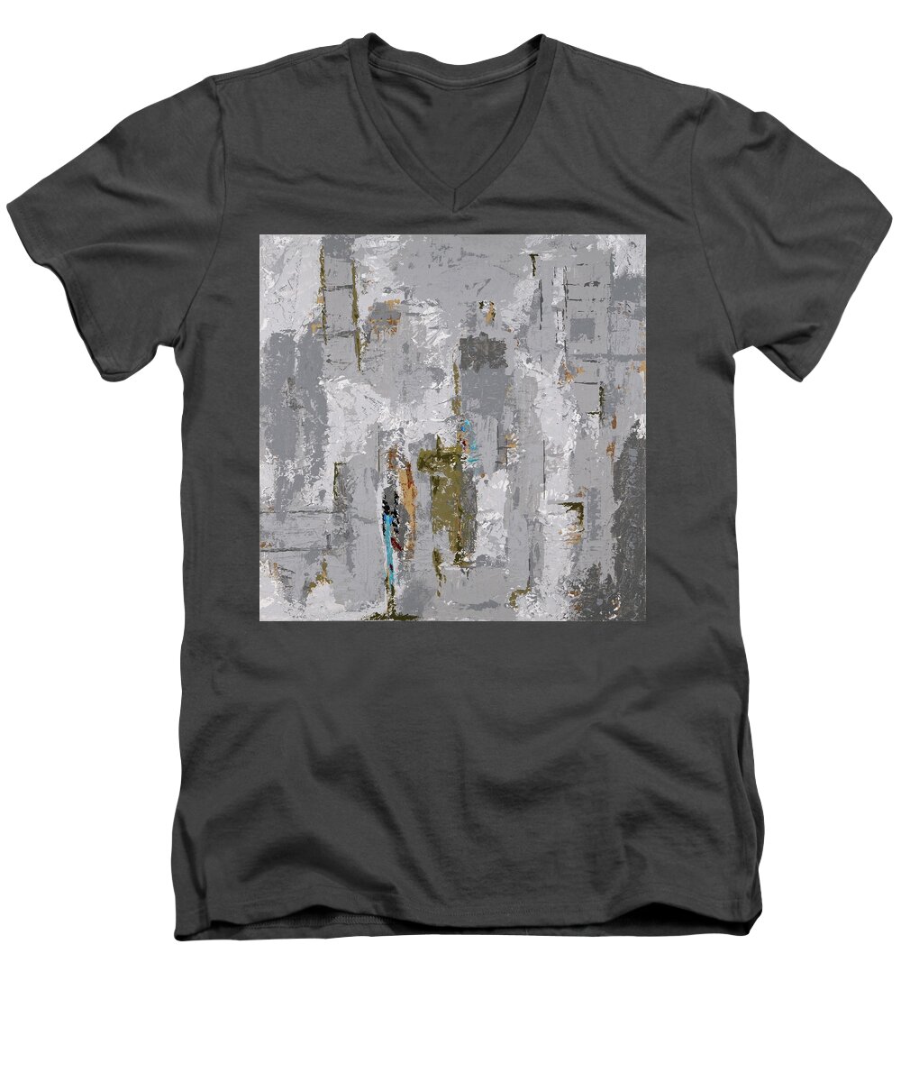 Abstract Men's V-Neck T-Shirt featuring the painting Gray Matters 9 by Jim Benest