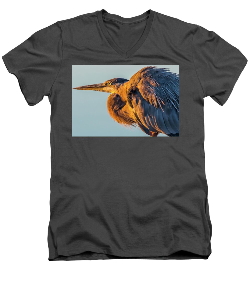 California Men's V-Neck T-Shirt featuring the photograph Great Blue Heron Close Up by Marc Crumpler