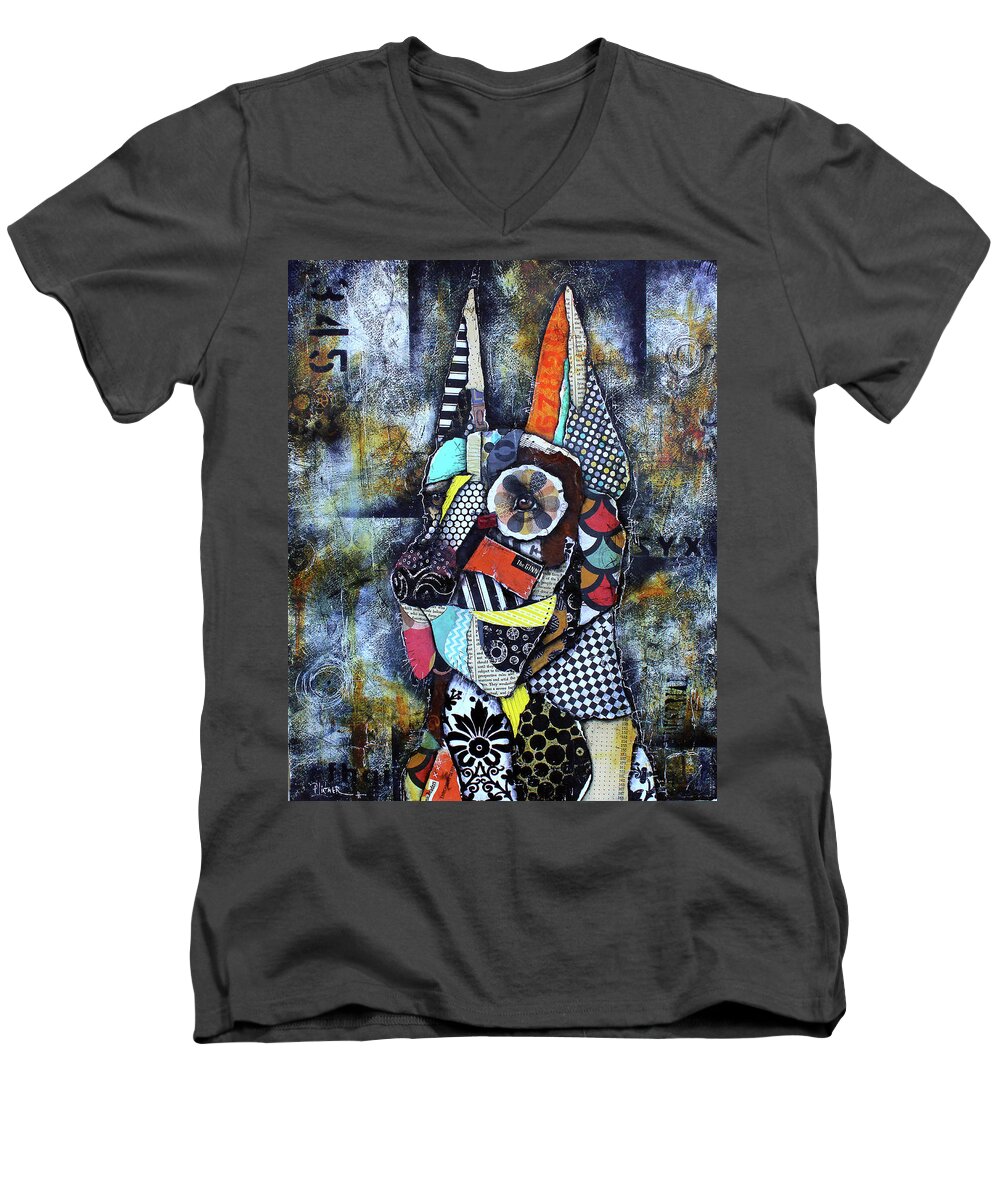 Great Dane Men's V-Neck T-Shirt featuring the mixed media Great Dane by Patricia Lintner