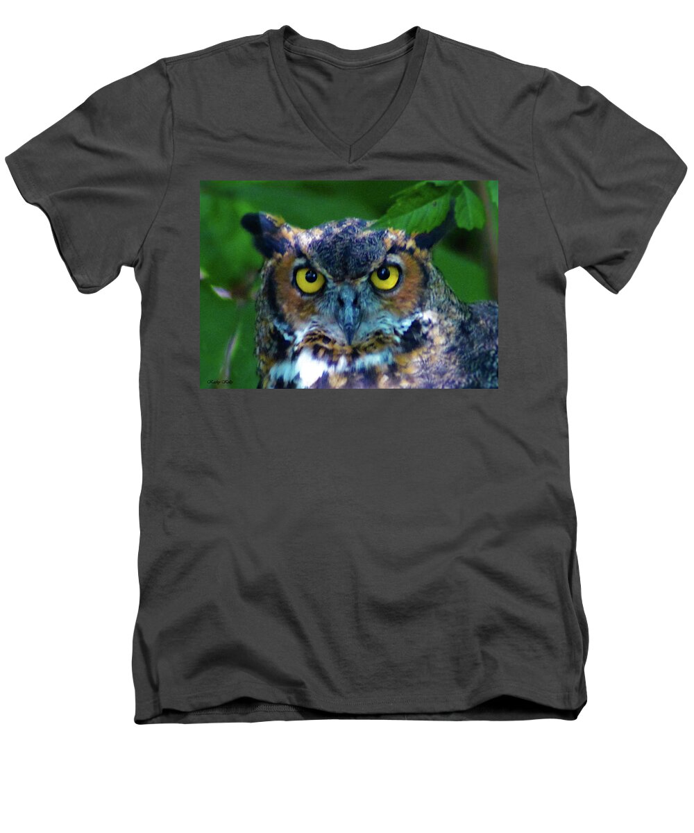 Great Horned Owl Men's V-Neck T-Shirt featuring the photograph Great Horned Owl by Kathy Kelly