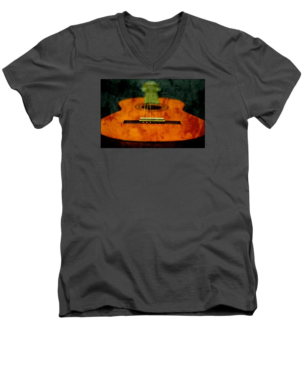 Guitar Men's V-Neck T-Shirt featuring the photograph Green face by Ricardo Dominguez