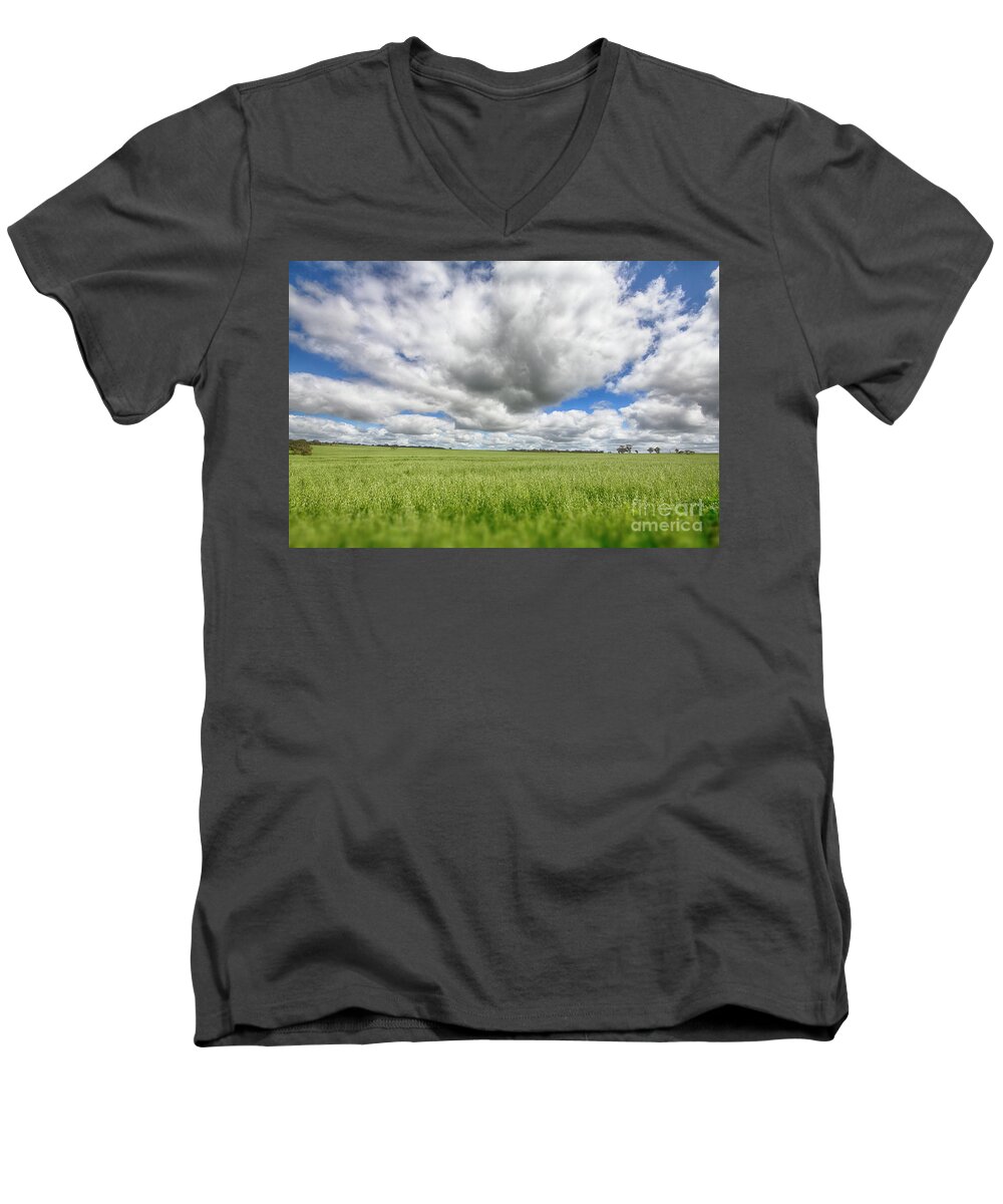 Green Men's V-Neck T-Shirt featuring the photograph Green Fields 2 by Douglas Barnard