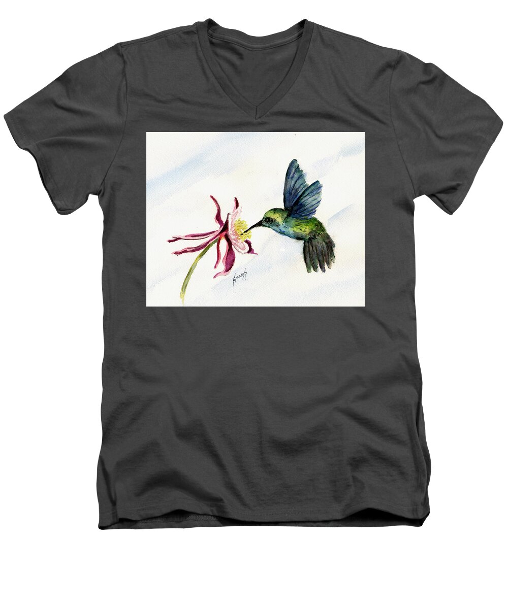 Bird Men's V-Neck T-Shirt featuring the painting Green Violet-Ear Hummingbird by Sam Sidders