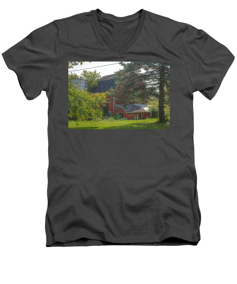 Barn Men's V-Neck T-Shirt featuring the photograph 0015 - Grey Road Red I by Sheryl L Sutter