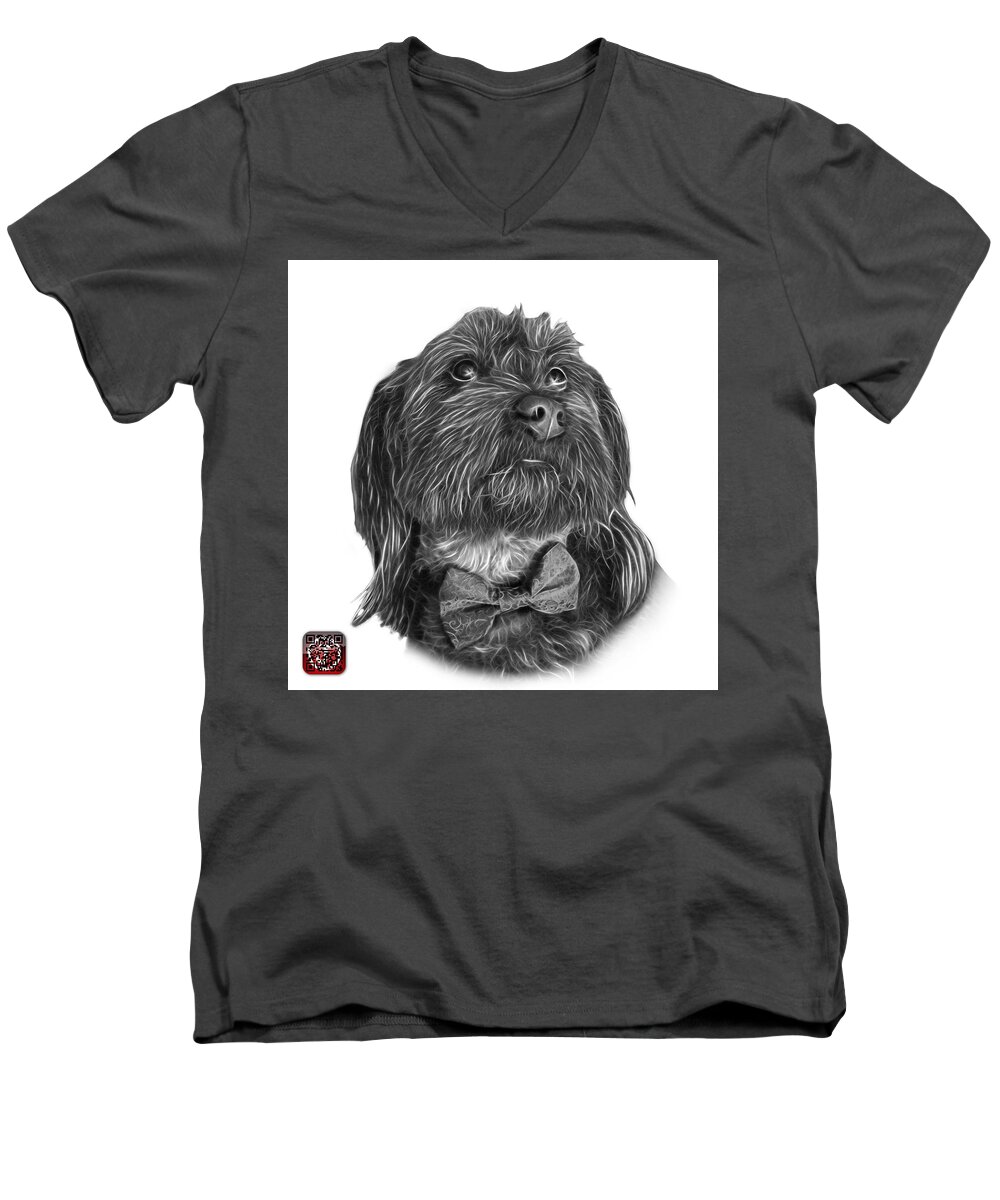Schnoodle Men's V-Neck T-Shirt featuring the painting Greyscale Schnoodle Pop Art - 3687 by James Ahn
