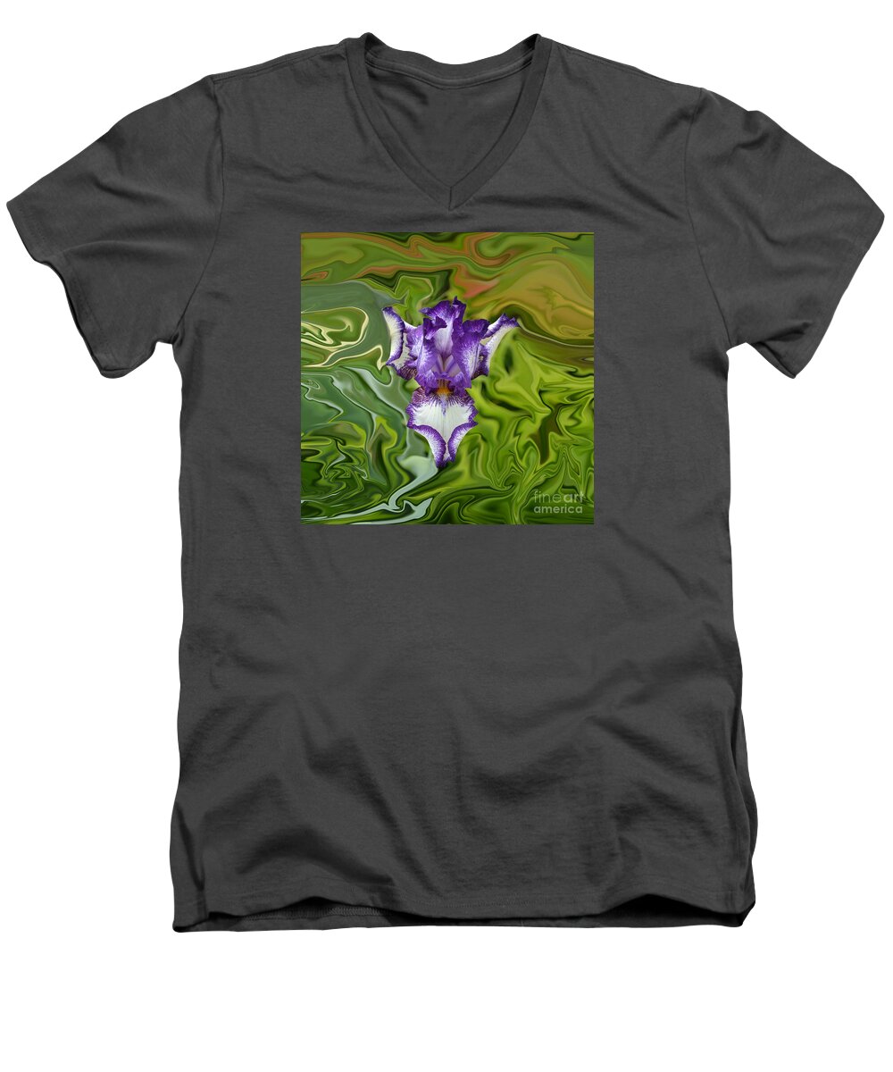 Purple Iris Men's V-Neck T-Shirt featuring the photograph Groovy Purple Iris by Rebecca Margraf