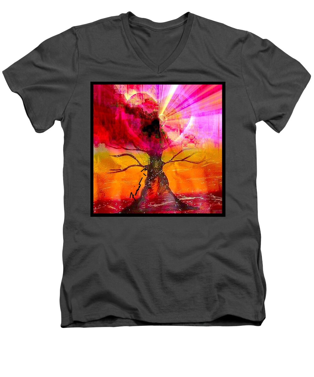Illusion Of A Man Men's V-Neck T-Shirt featuring the mixed media Growing Love by Fania Simon