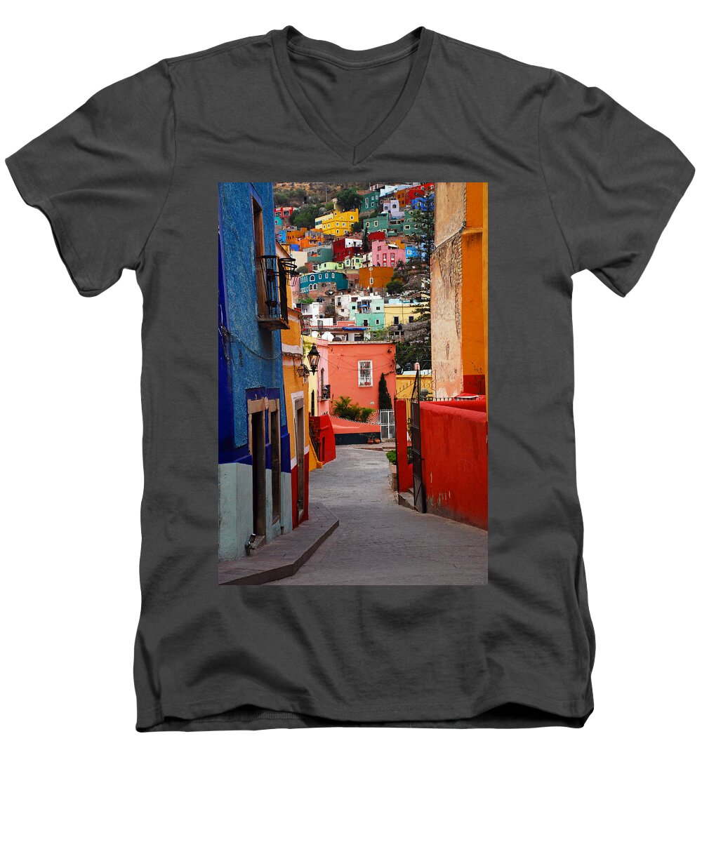 Skip Hunt Men's V-Neck T-Shirt featuring the photograph Guanajuato Lane by Skip Hunt