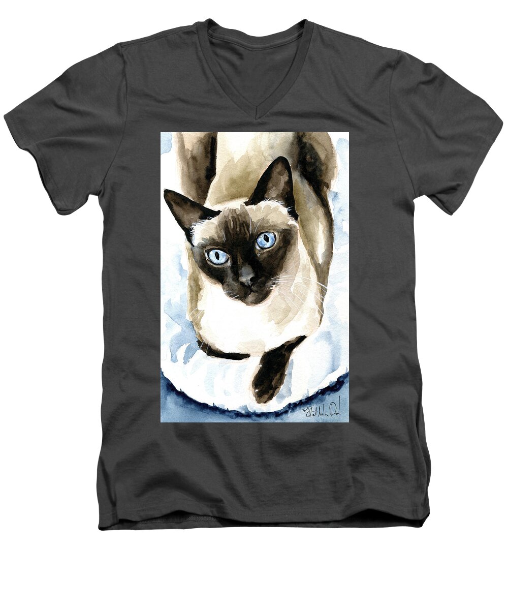 Cat Men's V-Neck T-Shirt featuring the painting Guardian Angel - Siamese Cat Portrait by Dora Hathazi Mendes