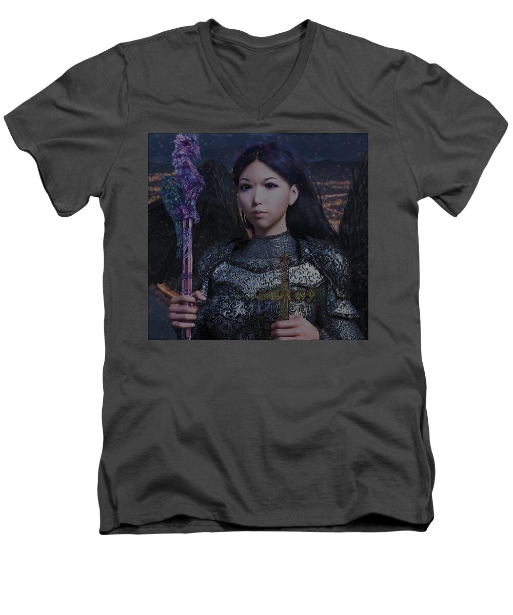 Vietnamese Angel Men's V-Neck T-Shirt featuring the photograph Guardian10 by Suzanne Silvir