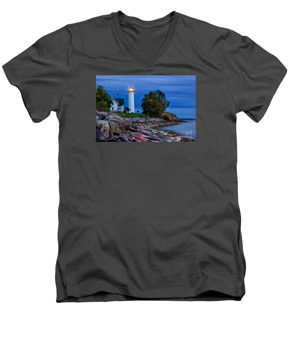 Lighthouse Men's V-Neck T-Shirt featuring the photograph Guiding Light by Rod Best