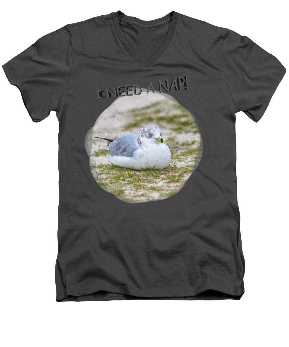 Beach Men's V-Neck T-Shirt featuring the photograph Gull Nap Time by John M Bailey