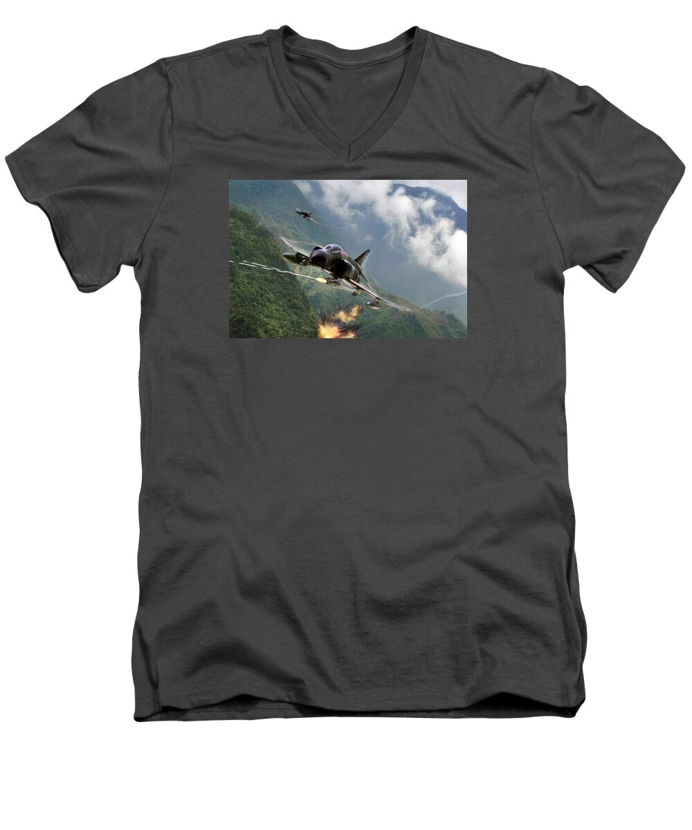 Aviation Men's V-Neck T-Shirt featuring the digital art Gunfighters by Peter Chilelli