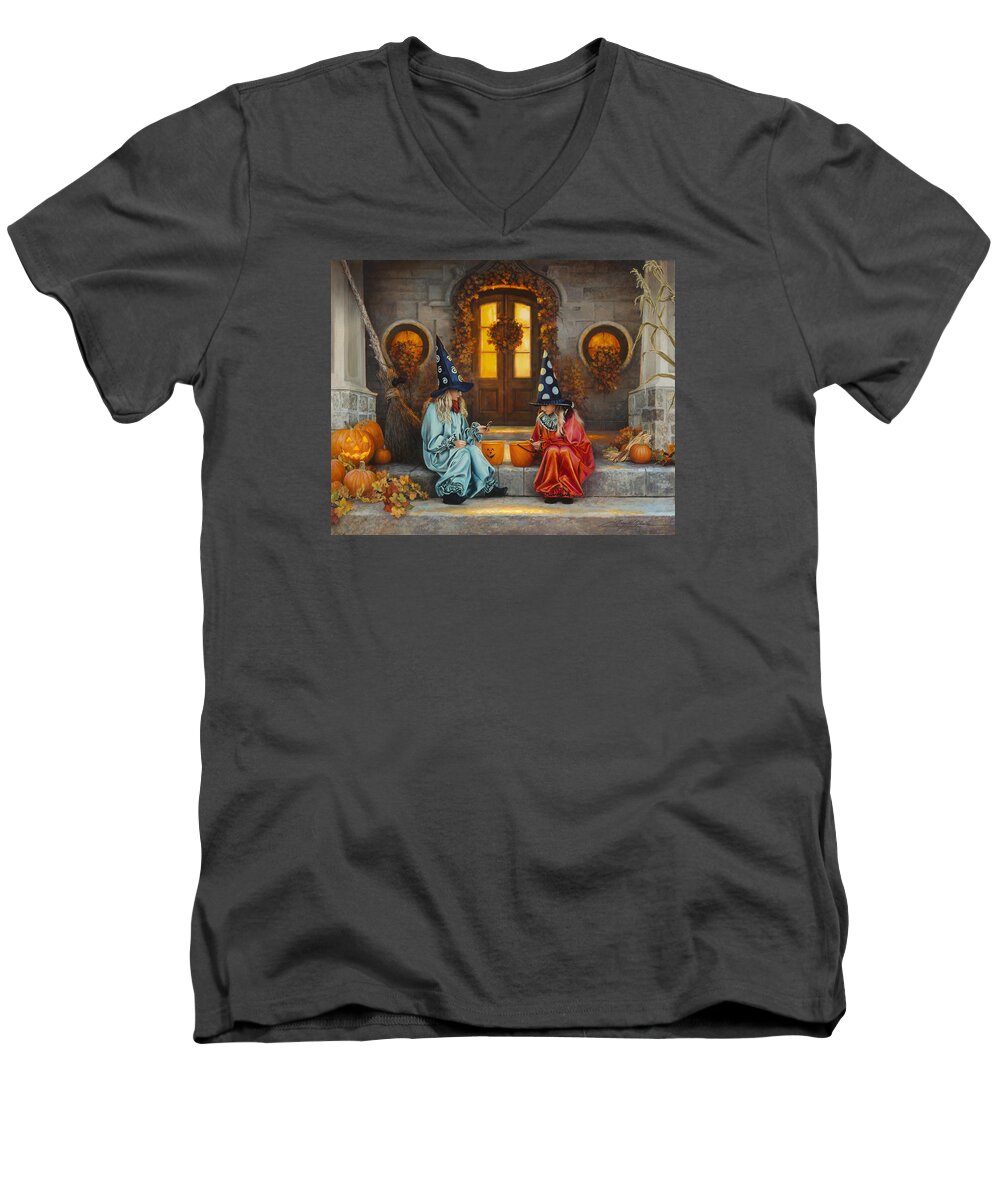 Halloween Men's V-Neck T-Shirt featuring the painting Halloween Sweetness by Greg Olsen