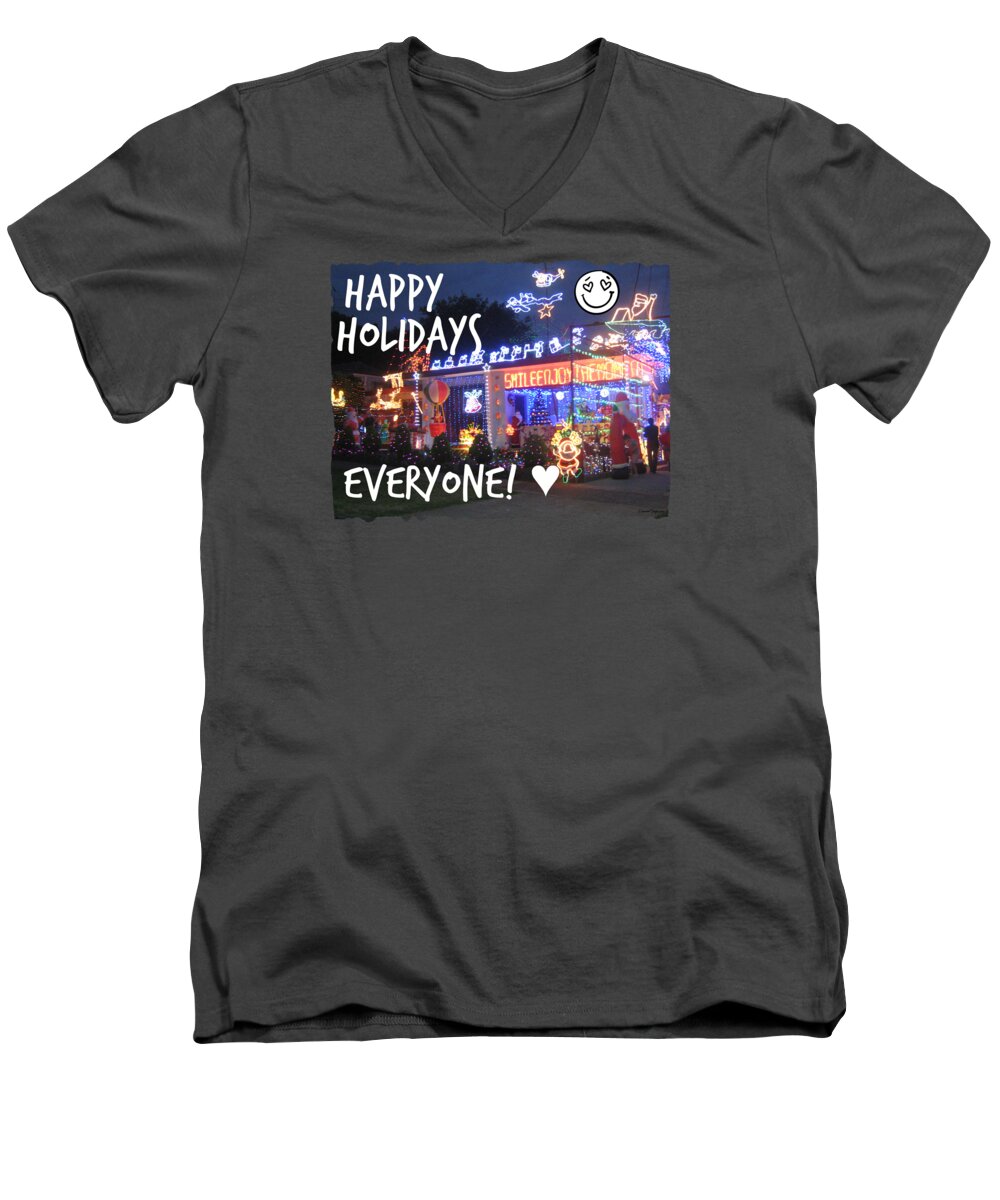 Holidays Men's V-Neck T-Shirt featuring the mixed media Happy Holidays by Leanne Seymour