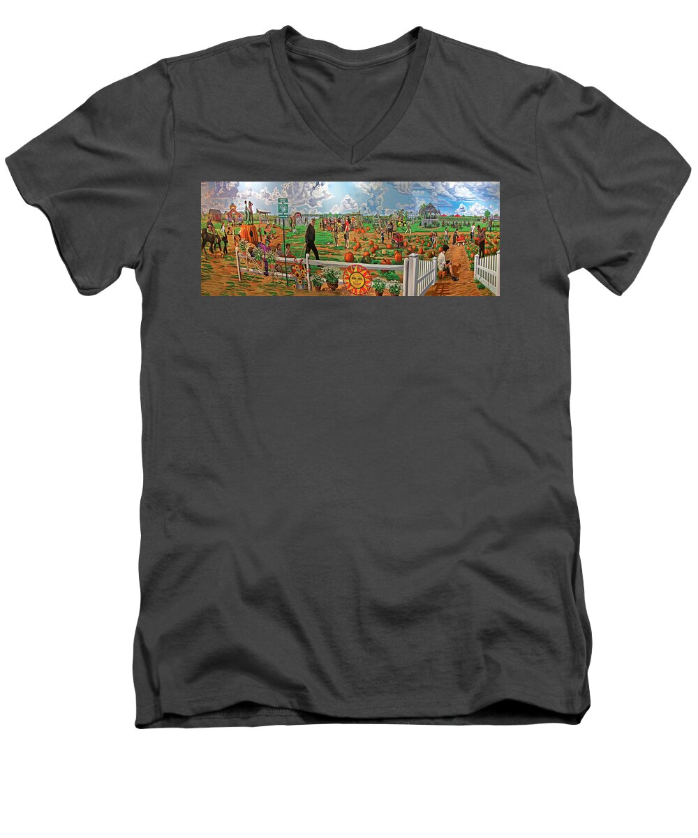 Harbes Family Farm Men's V-Neck T-Shirt featuring the painting Harbe's Family Farm by Bonnie Siracusa