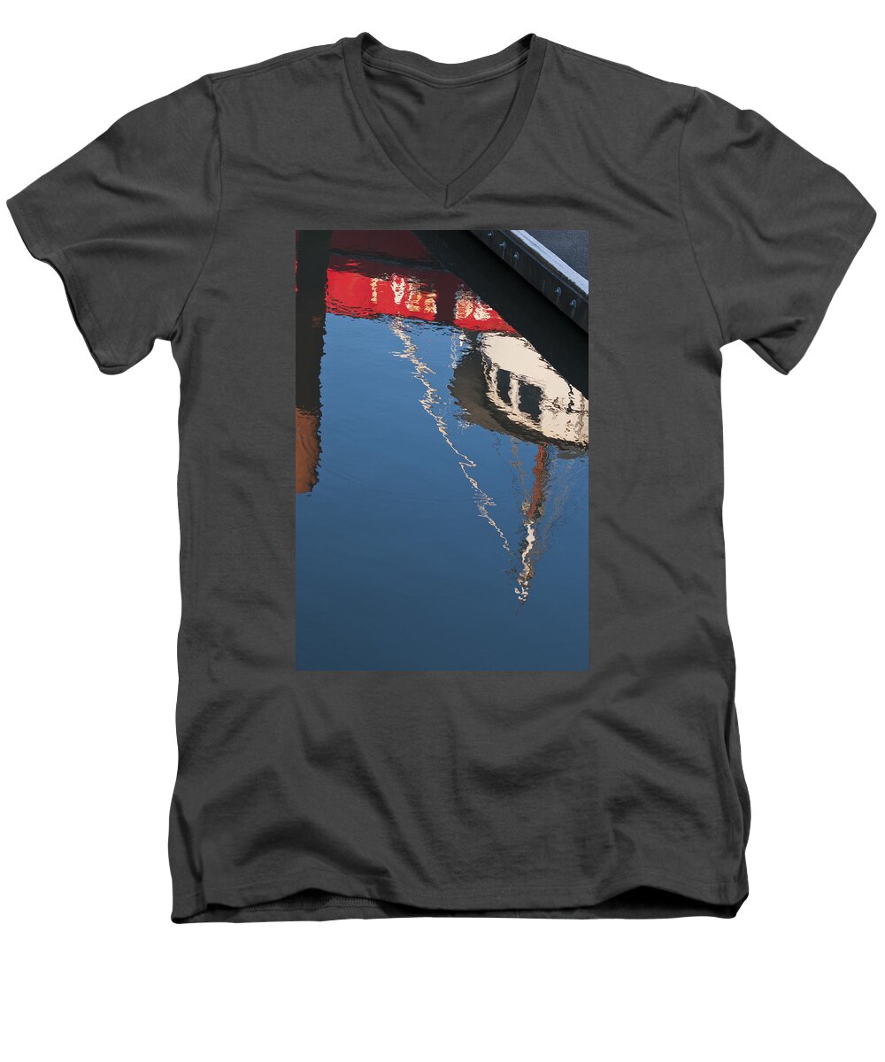 Dock Men's V-Neck T-Shirt featuring the photograph Harbor Reflections by Robert Potts