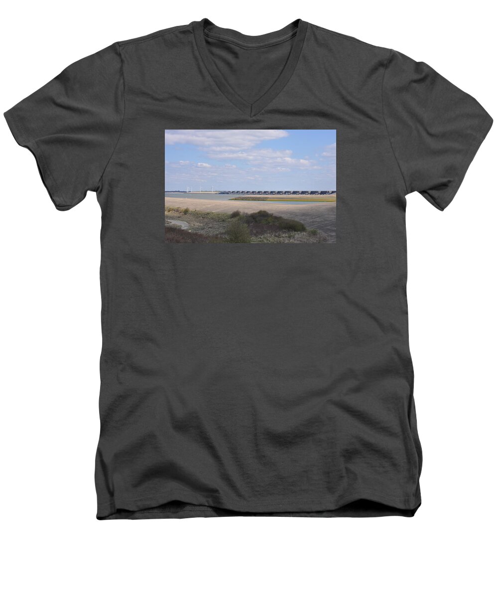 Photo Of Deltaworks Men's V-Neck T-Shirt featuring the photograph Haringvliet dam by Eduard Meinema