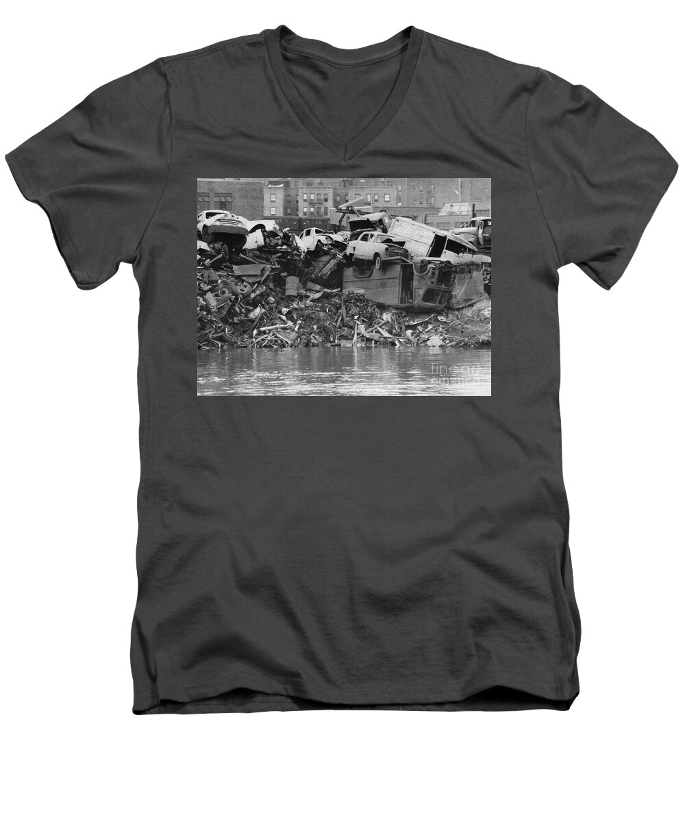 1967 Men's V-Neck T-Shirt featuring the photograph Harlem River Junkyard, 1967 by Cole Thompson