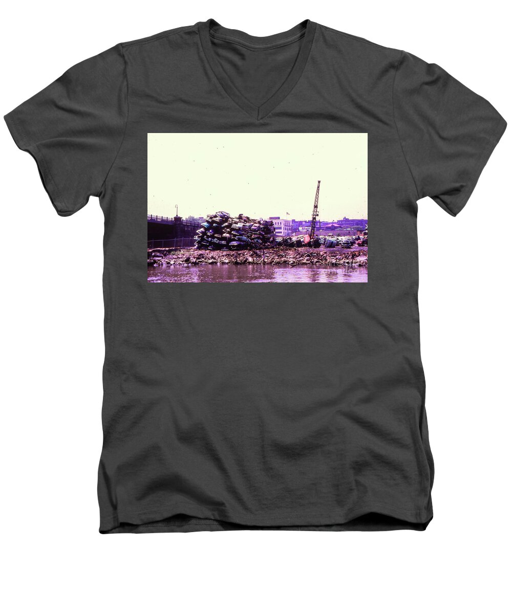 Harlem River Men's V-Neck T-Shirt featuring the photograph Harlem River Junkyard by Cole Thompson