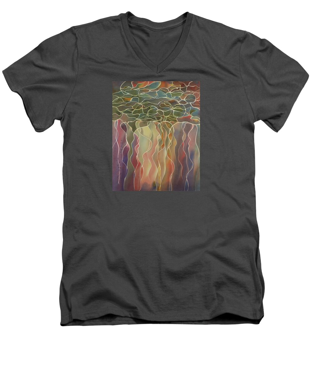 Canoeing Men's V-Neck T-Shirt featuring the painting Harlequin Water Lillies by Johanna Axelrod