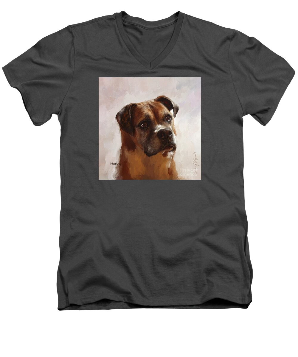 Boxer Men's V-Neck T-Shirt featuring the painting Harley by Bon and Jim Fillpot