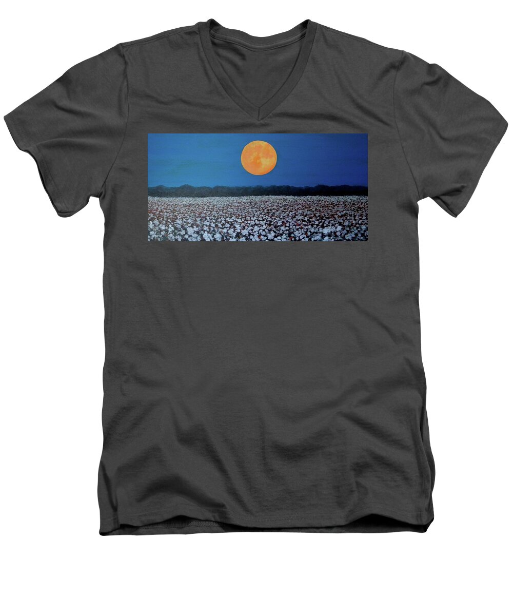 Cotton Men's V-Neck T-Shirt featuring the painting Harvest Moon by Jeanette Jarmon