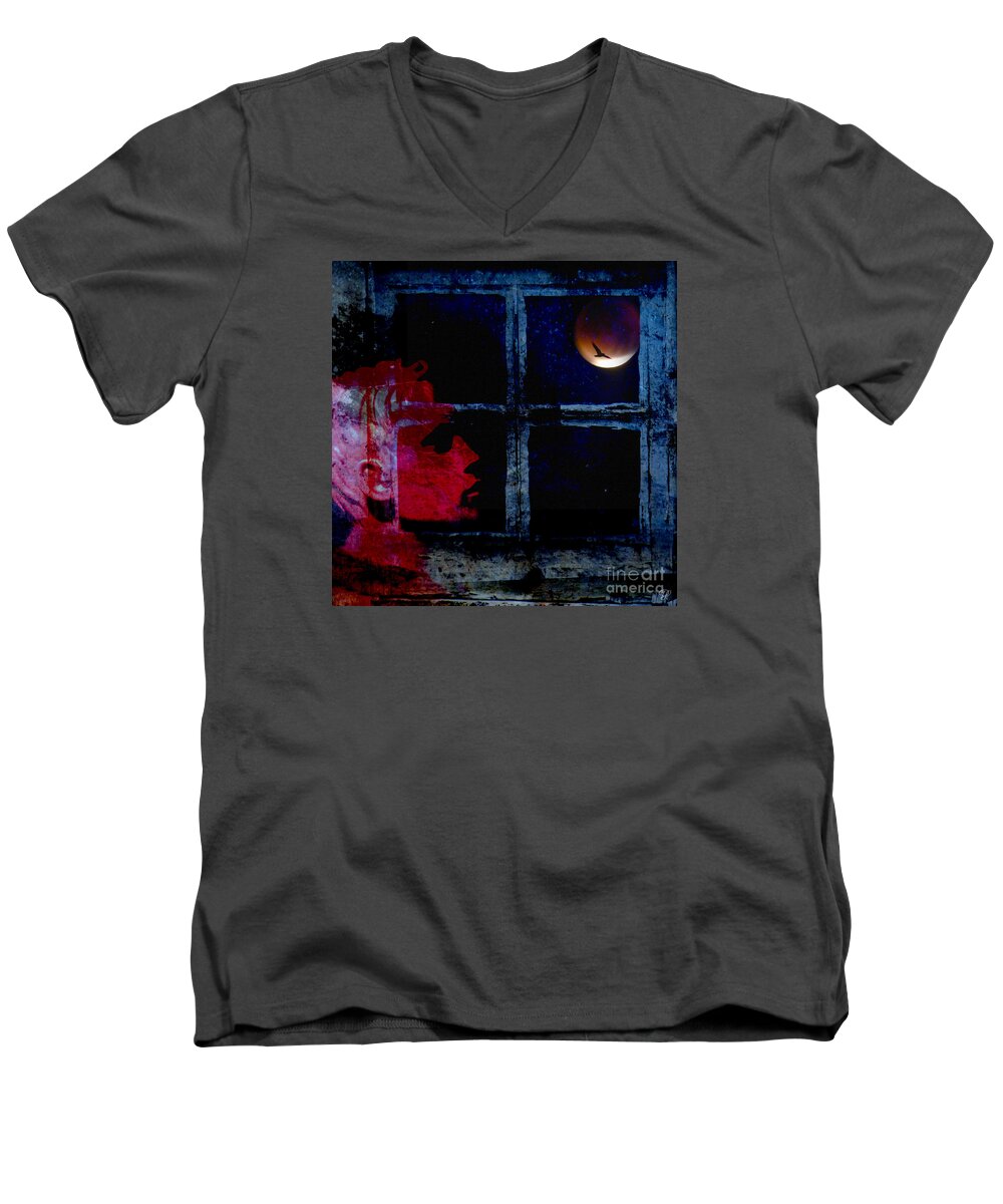 Manipulated Men's V-Neck T-Shirt featuring the photograph Harvest Moon by LemonArt Photography
