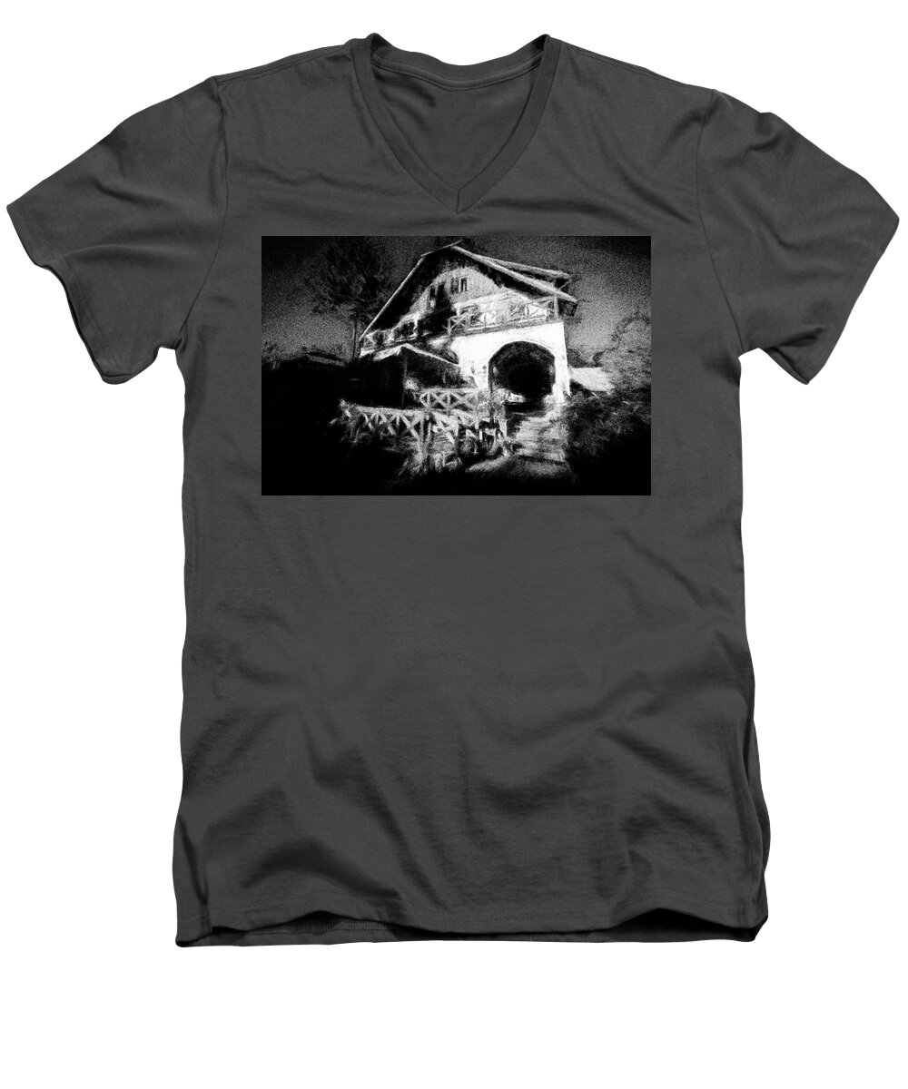 House Men's V-Neck T-Shirt featuring the digital art Haunted House by Celso Bressan