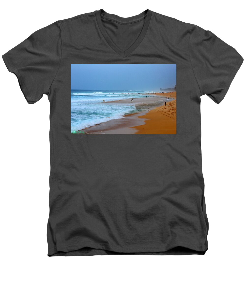Oahu Men's V-Neck T-Shirt featuring the photograph Hawaii - Sunset Beach by Michael Rucker