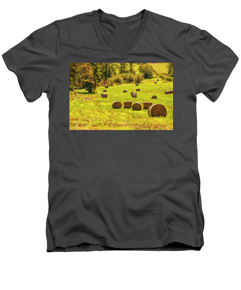 Hay Bales Men's V-Neck T-Shirt featuring the digital art Hay Bales 2 by Mick Burkey