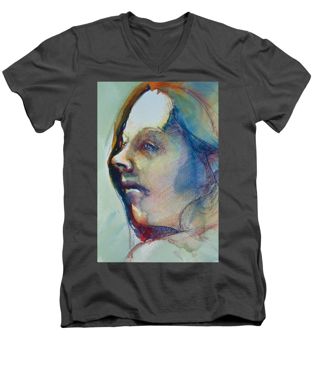 Headshot Men's V-Neck T-Shirt featuring the painting Head Study 7 by Barbara Pease