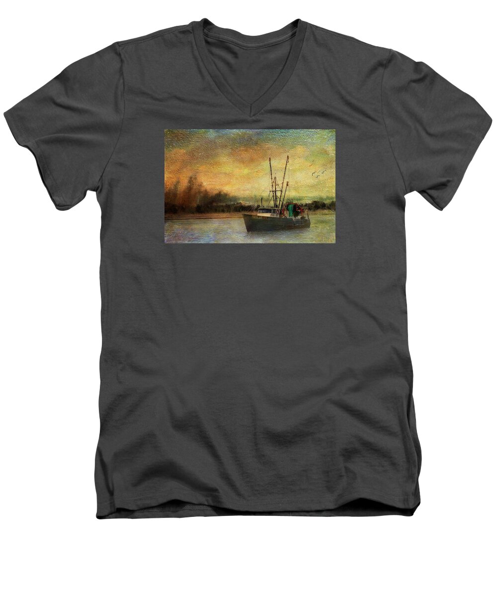 Boat Men's V-Neck T-Shirt featuring the photograph Heading Out by John Rivera