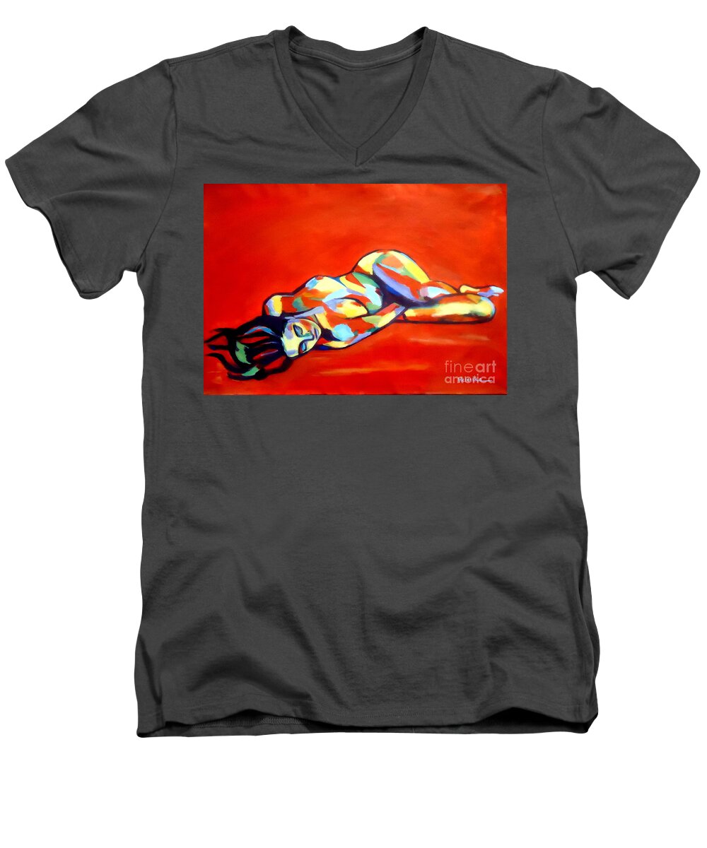 Affordable Paintings For Sale Men's V-Neck T-Shirt featuring the painting Heat by Helena Wierzbicki