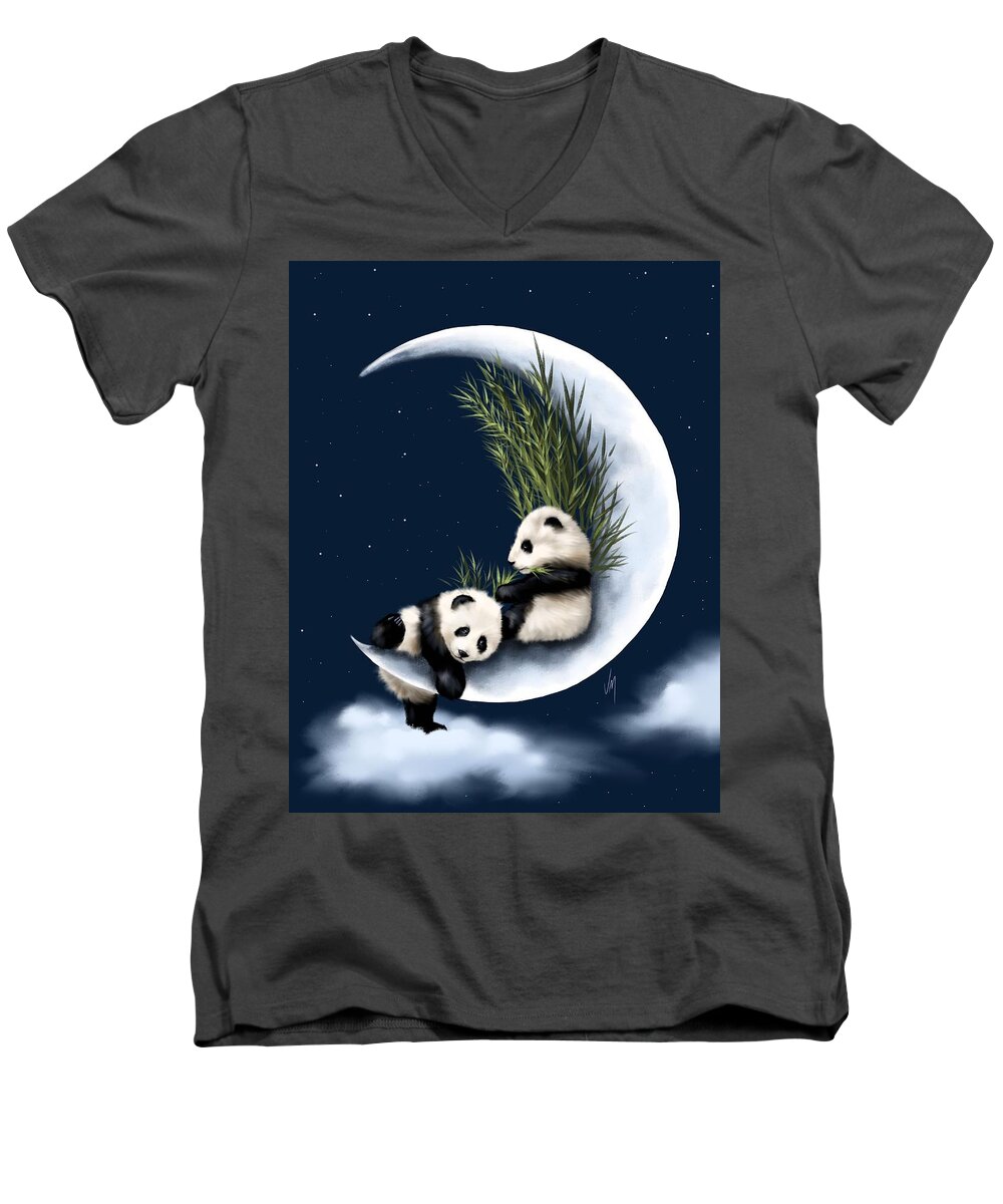 Panda Men's V-Neck T-Shirt featuring the painting Heaven of rest by Veronica Minozzi