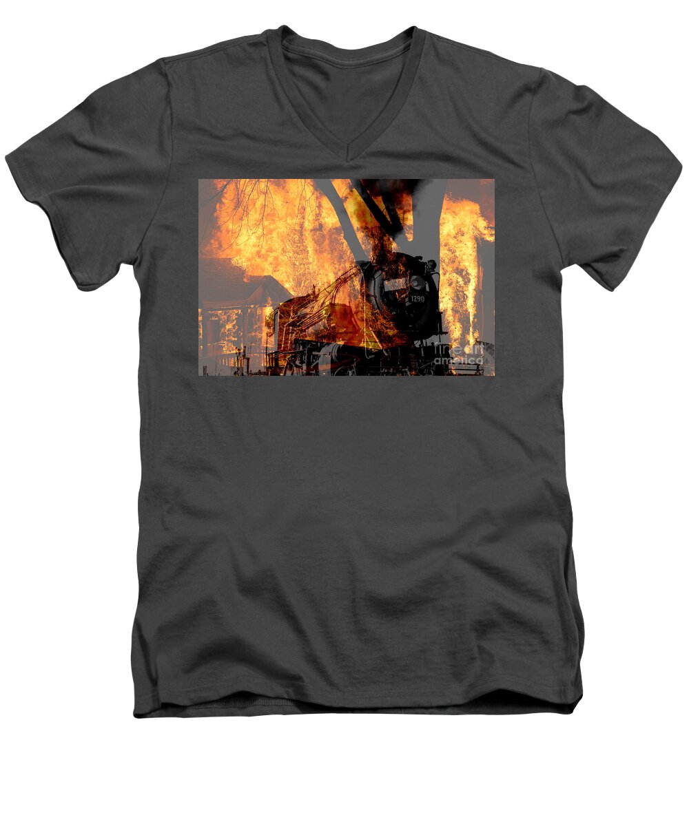 Train Men's V-Neck T-Shirt featuring the photograph Hell Train by Rick Rauzi